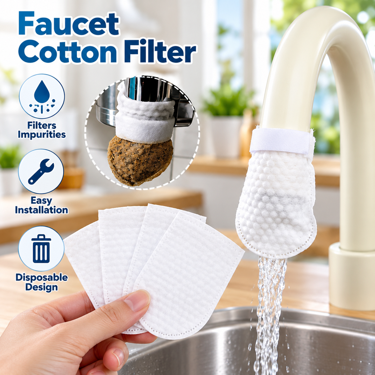 FreshFlow Faucet Filter Cotton Pads (50 Pcs)