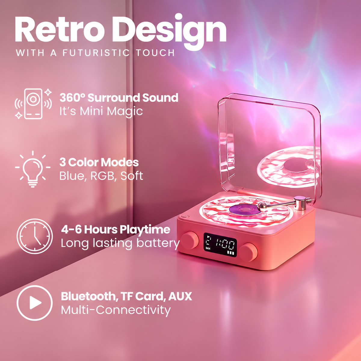 GrooveGlow Vynora — Retro Bluetooth Speaker